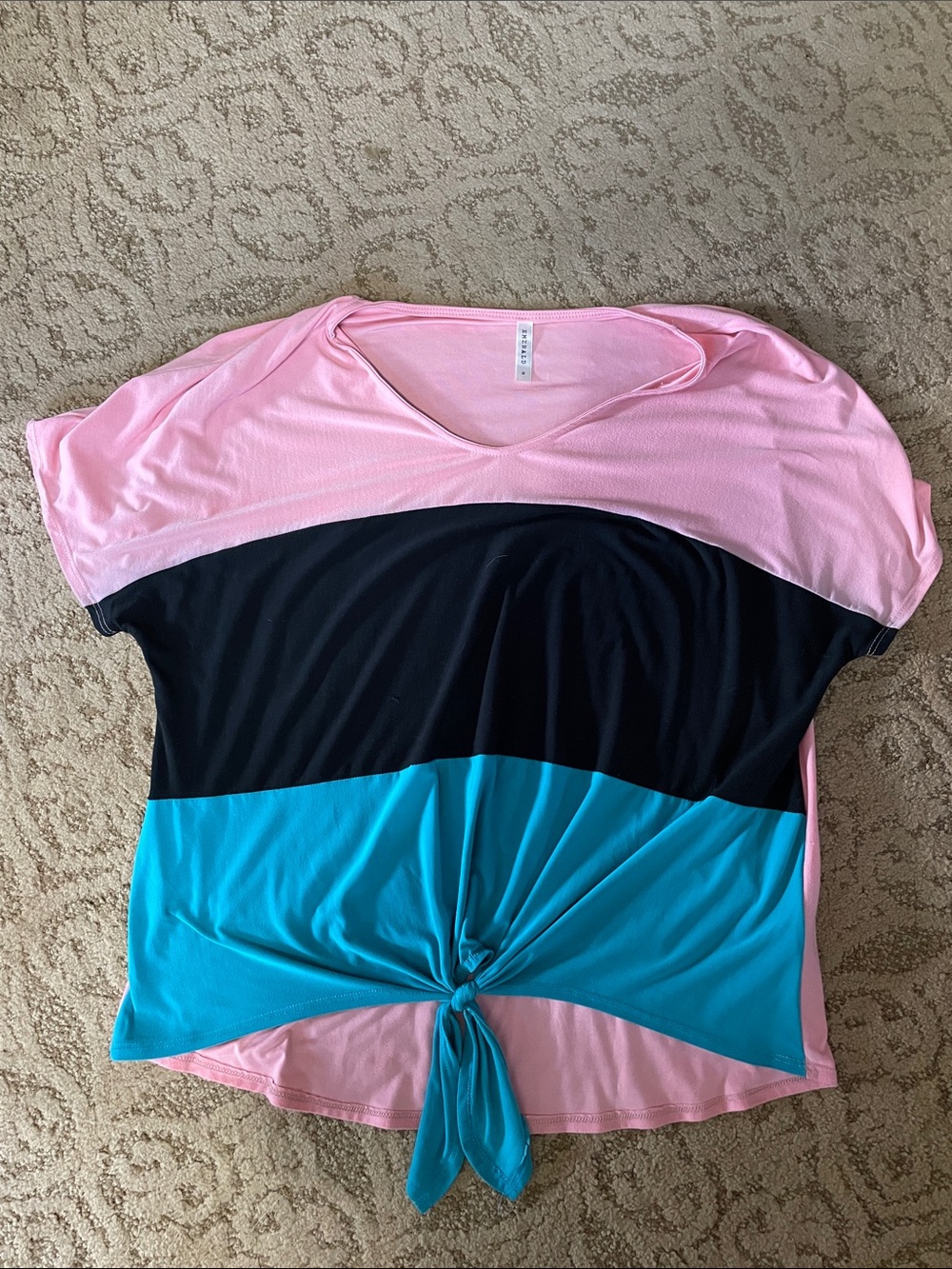 Colorblock Tie-Hem Women's Top in Pink, Black & Teal